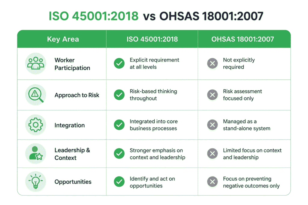 ISO 45001:2018 vs OHSAS 18001:2007: Key Differences