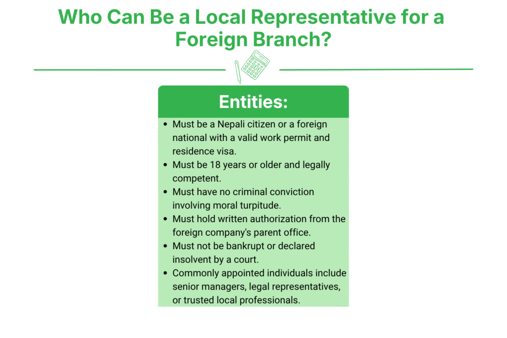 Who Can Be a Local Representative for a Foreign Branch in Nepal?